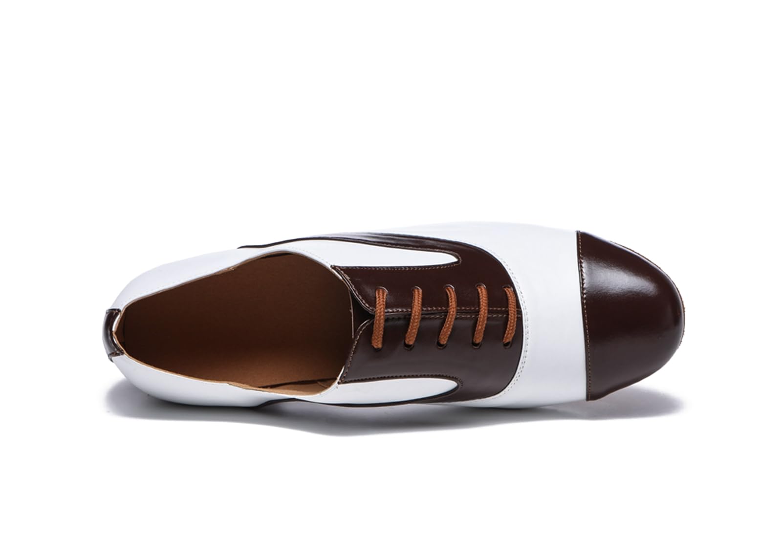 ZHCRCfirm Men's Leather Round Toe Dancing Shoes for Latin Waltz Tango Ballroom Professional Dance Shoes YCL534 Coffee/White US 12