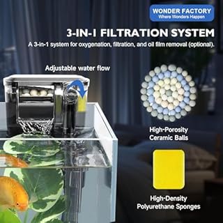 Wonderfactory 2.6 Gallon Fish Tank Aquarium Starter Kit, Including Glass Small Fish Bowl, Filter, Self-Cleaning Filter, Light, Rocks, Gravel, Plants, Cleaning Tool Set.Beginner's Gift for Betta, Guppy