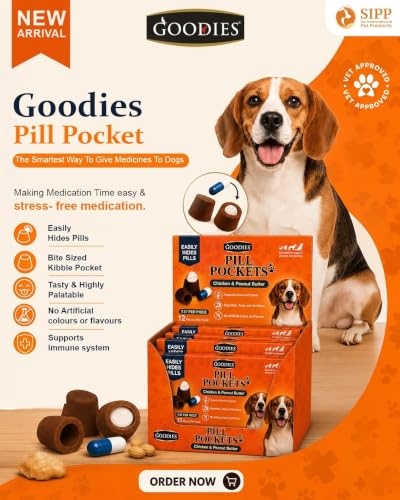 Image of Goodies Pill Pockets Dog Treats, Chicken and Peanut Butter Flavor, 12 Soft Chews, Supports Immune System, for All Breeds (Pack of 1 with 12 Soft Chews - 38g) Exclusively By DogsNCats
