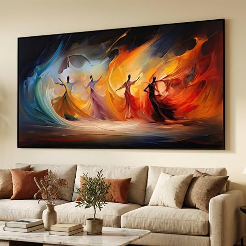 Tableau abstrait danseuse flamenco toile colorée 70x130 pour grand salon chic