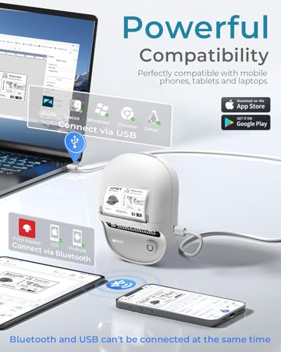 Image of iDPRT Portable Bluetooth Thermal Printer Machine for Label Printing, 2 Inch Bluetooth Barcode Label Sticker Printers, Small Thermal Label Maker for Price tag, Business, Home Use, Inkless and Compact