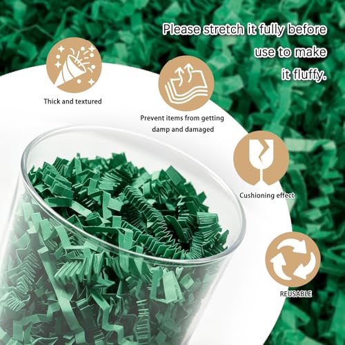 Image of 1 /2LB Dark Green Crinkle Cut Paper Shred Filler Great for Gift Wrapping, Dark Green Basket Fillers, Birthday, Gift Wrapping, Anniversary, Halloween Thanksgiving Christmas Party Decor Filling Supplies