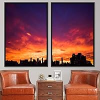 2 Piece Framed Canvas Wall Art Beautiful Sunset Canvas Prints Home Artwork Decoration for Living Room,Bedroom - 16