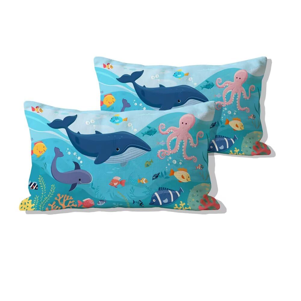 Lin rectangle taie d'oreiller imperméable 50x90 motif poisson moderne