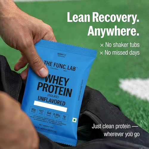Image of The Func. Lab Whey Protein Isolate - Unflavoured Travel Packs | (4 * 35g Sachets) Pack of 2 | Grass‑Fed, 30g Protein per Scoop | High Protein Supplement with Digestive Enzymes for better Absorption