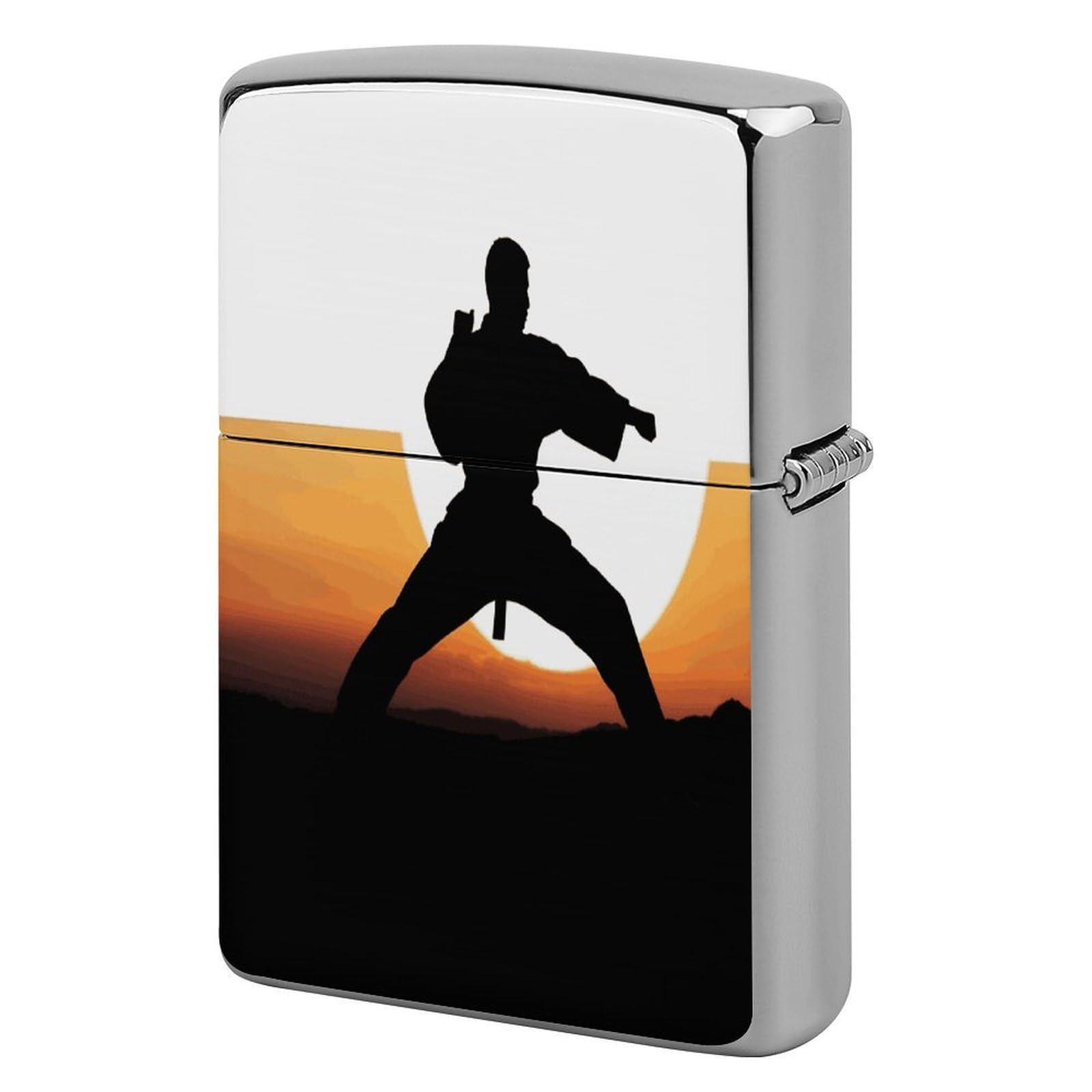 Fekiloot Style Karate Silhouette Lighter Case Cover Metal Lighter Case