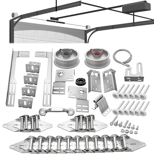 MorningRo Garage Door Parts Installation Bundle Kit for 16' by 7' Overhead Doors, Fix Replace Garage Hardware Repair Replacement Set with Brackets Drums Cables Hinges Rollers Screws Bearings & Bolts