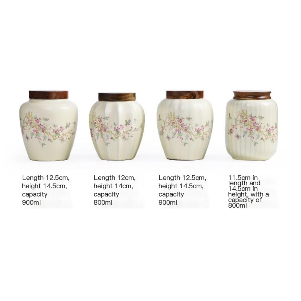 LYGSWDB Słoik na cukier Ceramiczny pojemnik do przechowywania herbaty Słoik Drewniana pokrywka Zapieczętowany słoik Ozdoby gospodarstwa domowego Chiński słoik do przechowywania herbaty Magazyn herbaty