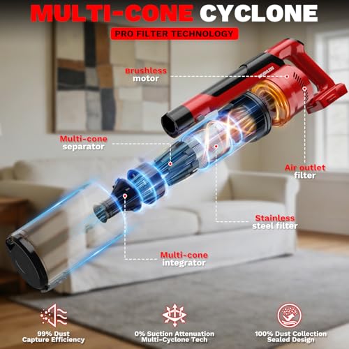 Image of Cordless Vacuum Cleaner for Milwaukee M18 Battery, 8-in-1 Stick Vacuum with Pet Brush, 35KPA Suction, 350W Brushless Motor, Smart Touchscreen, HEPA Filter, for Carpet Floor Car (Battery Not Included)