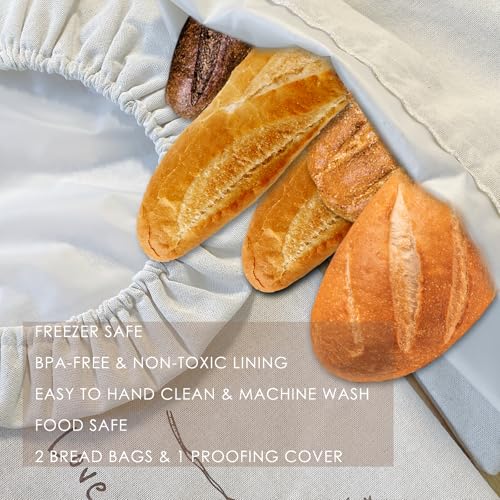 2 Pack Reusable Linen Bread Bags for Homemade Sourdough - Eco-Friendly Bread Storage with Proofing Bowl Cover | Baking Accessories & Sustainable Kitchen Essentials - Image 6