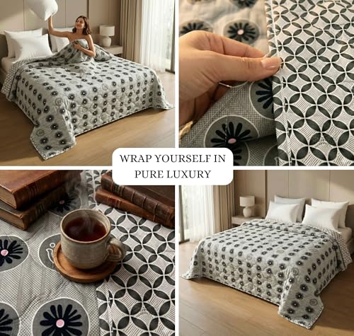 Image of VAS COLLECTIONS Ultrasonic 280 TC All Season King Size Bedspread /AC Blanket for Double Bed | Super Soft Quilted Bedcover /Rajai | Lightweight Durable Comforter | 80 x 90 Inches, Grey Black
