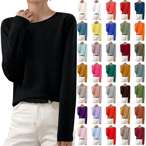 Autumn Sweaters Women Round Neck Long Sleeve Women's Jumpers Casual Ladies Tops Pullover Warm Regular Fit Women's Sweatshirt Knitted Soft Cashmere Ladies Stretch Solid Jumpers for Women UK