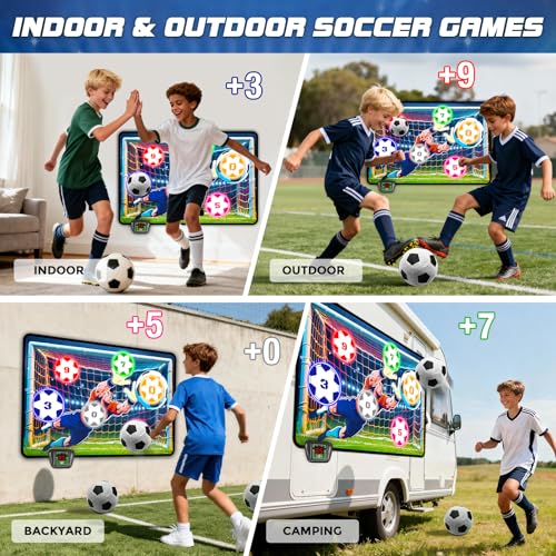 Image of VATOS Electronic Scoring Soccer Toy Game Set for Kids, Indoor Outdoor Soccer Training Target with Real-Time Scoring, 2 Modes, Fabric Goal and 2 Soft Balls, Fun Sport Birthday Ages 3+