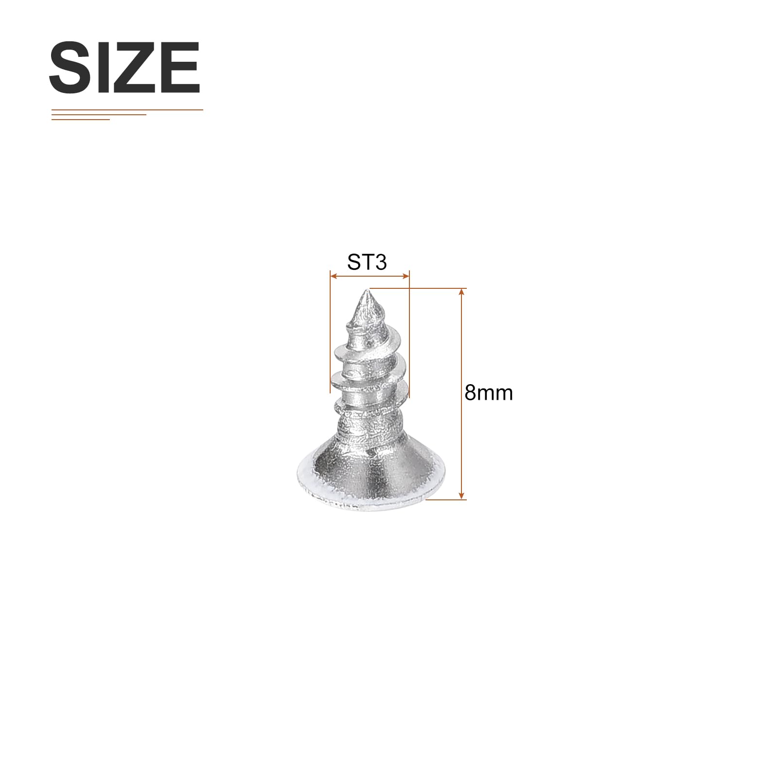 DTGN 100Pcs ST3x8mm Flat Head Wood Screws, 304 Stainless Steel White Phillips Self Tapping Screws - Image 2