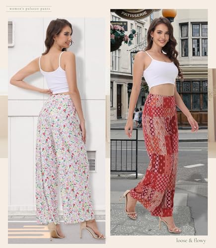 Image of ZOOSIXX Wide Leg Palazzo Pants for Women - High Waist Casual Beach Lounge Pants Loose Flowy Pants Stretchy Trousers