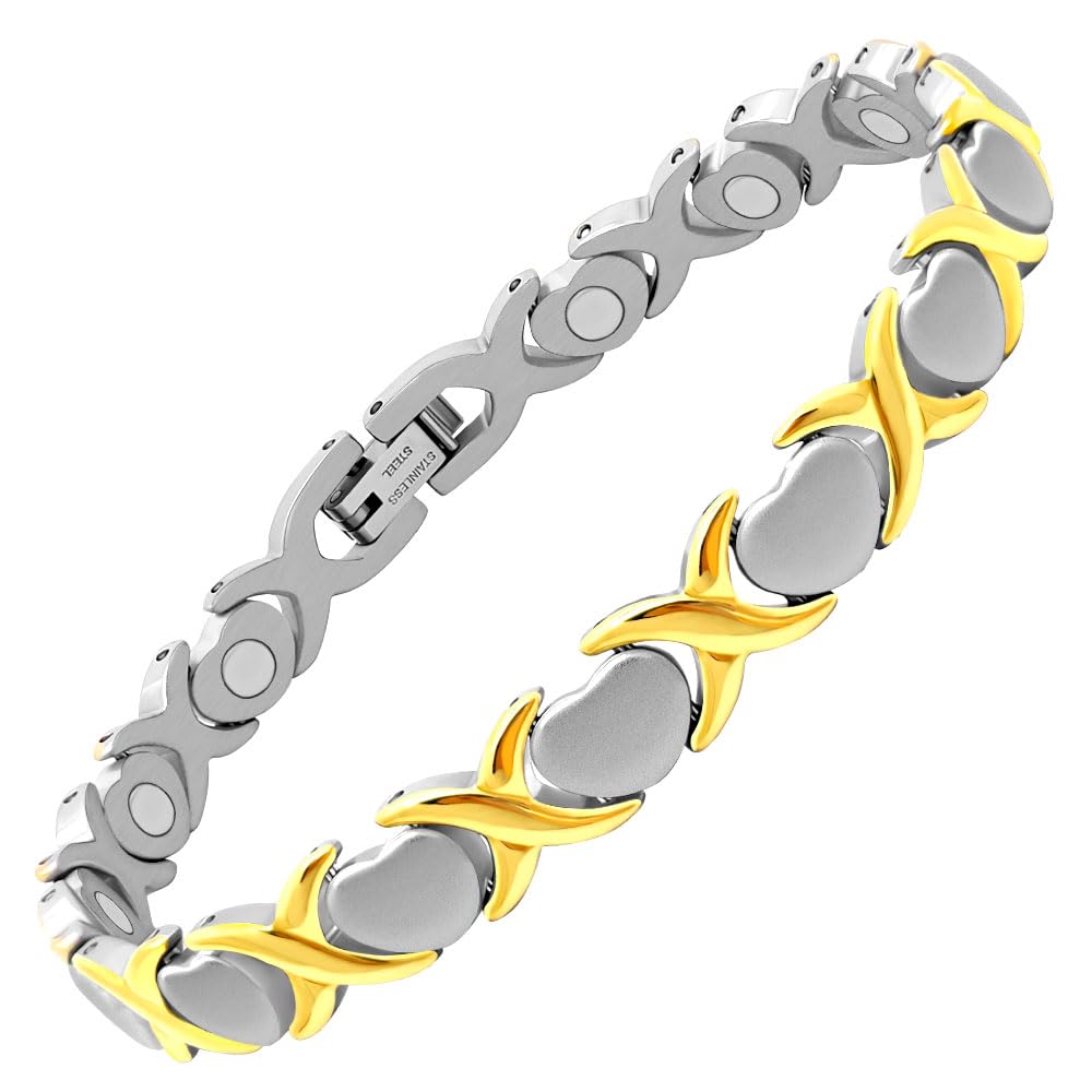 JEROOT Pulsera magnética para mujer, terapia magnética, alivio del dolor, hinchazón, salud, con herramienta de ajuste (3500 gauss) (V)