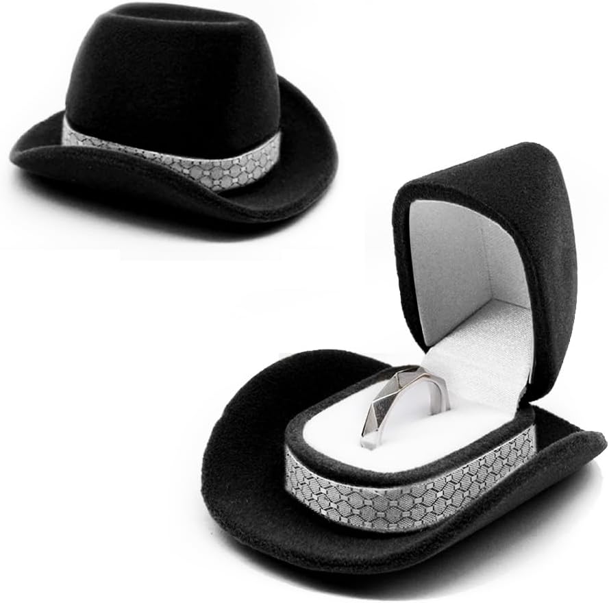 Amazon.com: Creative Cowboy Hat Shape Rings Box Velvet Brown Jewelry ...