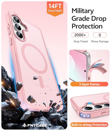 Image of FNTCASE for Samsung Galaxy S25 FE Case: Magnetic Translucent Matte Military Grade Drop Proof Protection Cell Phone Cover - Slim Rugged Durable Shockproof Protective S25Fe Cases (Pink-6.7 inch)