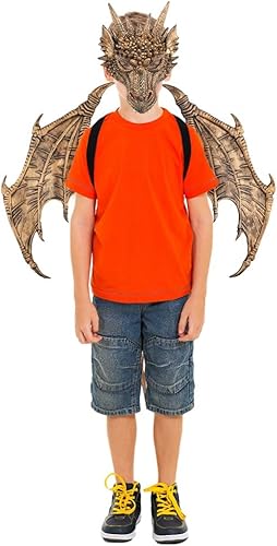 Miniatura 4 de Disfraz de dragón de dinosaurio de fantasía, Halloween, máscara de dragón horrible, alas y cola, accesorios para fiesta de máscaras