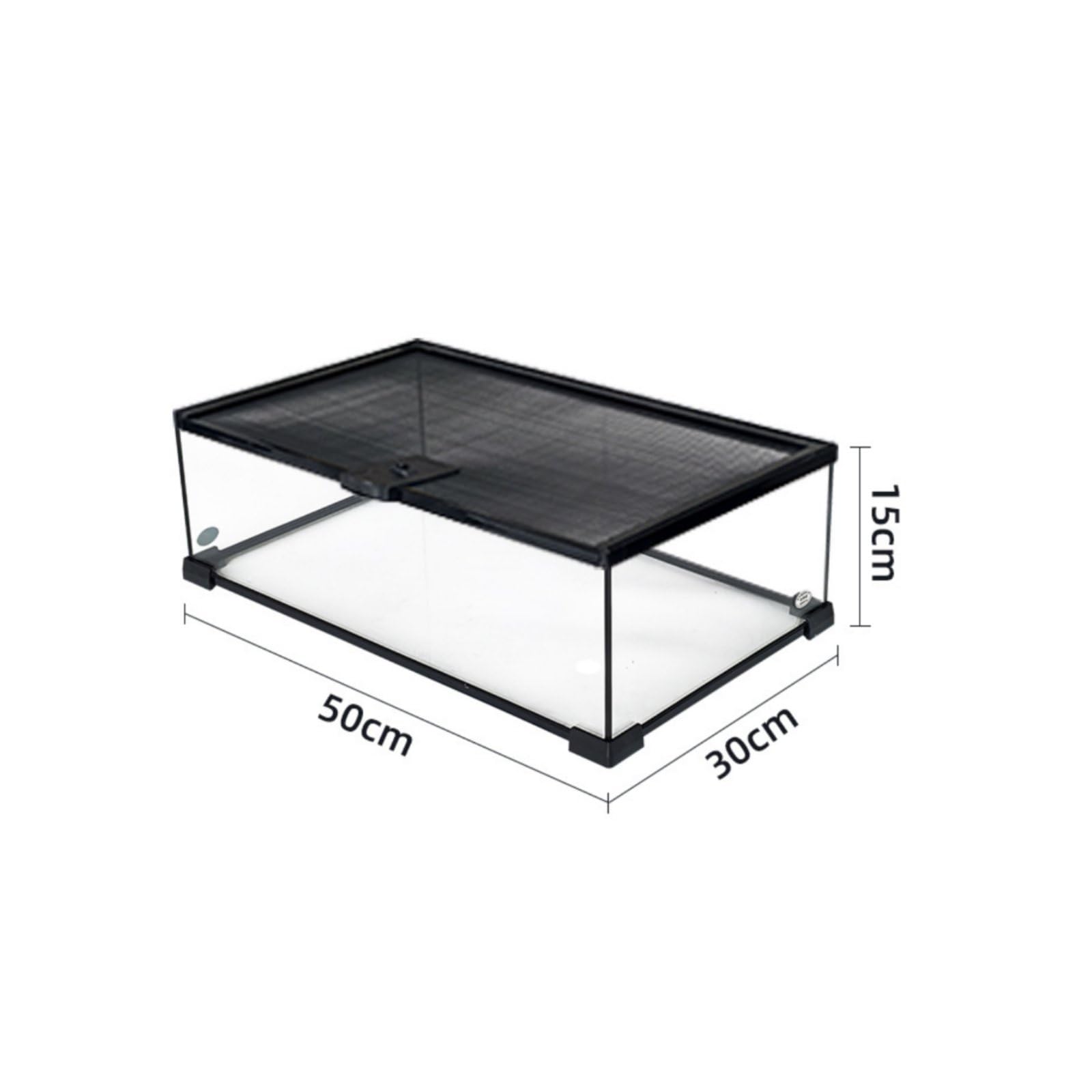 Colcolo Terrario para Reptiles Terrario Acuario Vivario Hábitat con Panorámica 360 Grados Tapa Deslizante con Malla y Ventilación y Lateral Apto para Observación Escritorio Oficina, 50-30-15cm