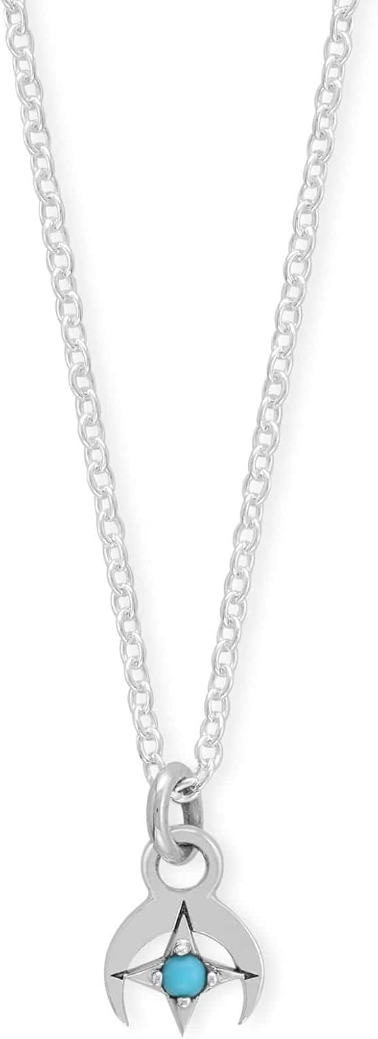 Boma Jewelry Sterling Silver Downward Crescent Moon & Turquoise Star Neckalce, 18 Inches