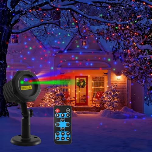 Christmas Projector Lights, Moving Full Sky Star Projector with Remote Control and 12 Starry Sky Pattern, 3 Color Firefly Star Projectors Light for Indoor, Outdoor Garden, Festival, Party