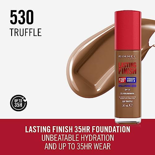 Rimmel Lasting Finish 35Hr Foundation 530 Truffle, Full Coverage, Hydrating, SPF20, Hyaluronic Acid, Vitamin E - Image 2