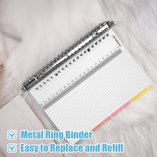 TESSTSY Notizbuch A5 Kariert Spiralblock mit 4 Farbige Trennblätter, 1 weiches Lineal, A5 Ringbuch Nachfüllbar, A 5 Spiralblock Kariert mit Register Trennblatt, für Haus Schule Büro (60 Blatt)