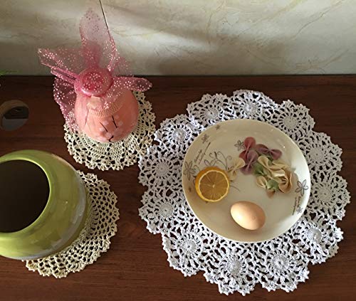 Polkar 2Pcs Cotton Handmade Crochet Lace Tablecloth Table Doilies Table Placemats (White-2Pc-15.7Inch-A) #TOP3