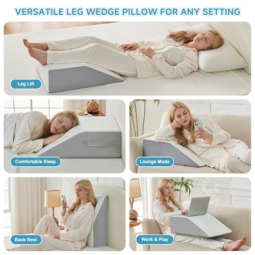 Image of Yojoker Leg Elevation Pillows for Swelling, Memory Foam Wedge Pillow for Legs Blood Circulation, Leg Elevation Pillows for After Surgery, Knee Wedge Pillow for Sleeping Back Hip Ankles Relief Grey