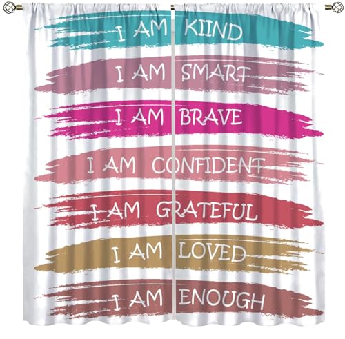 XFIFWKF Watercolor Rainbow Curtain,Boho Rainbow Educational Motivative Inspirational Quote Blackout