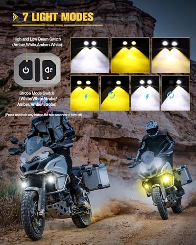 Image of CO LIGHT LED Motorcycle Fog Lights 60W 18000LM Driving Auxiliary Lights 7 Modes Amber White Light Combo with Waterproof Wire Harness Kit, Universal Fit for Motorcycle SUV ATV UTV, 2PCS