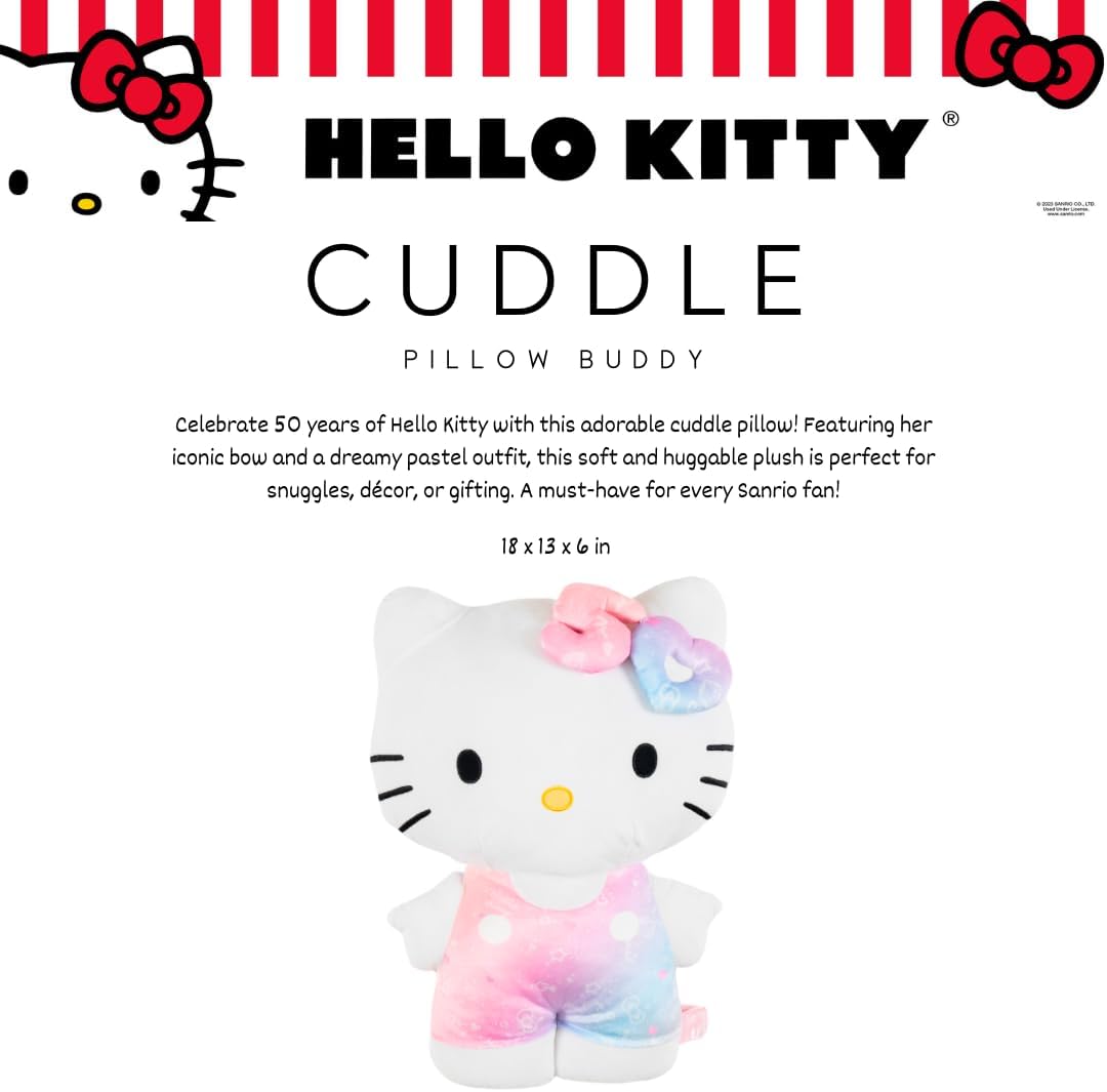Hello Kitty 50th Bedding Super Soft Cozy Decorative Cuddle Pillow, (Officially Licensed Product) By Franco Collectibles