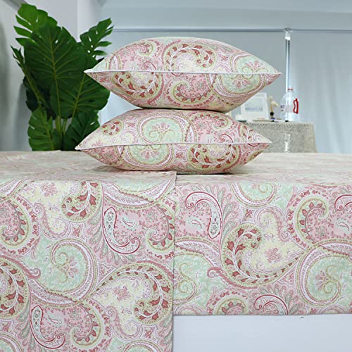 Image of FADFAY 4 Piece Pink Paisley Bed Sheet Set Luxury Bedding Sets Designer Bedding Collections 800 Thread Count 100% Egyptian Cotton Deep Pocket-California King Size