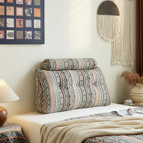 ZERALIVEN Boho Headboard Pillow for Twin XL, Large Wedge Pillow for Headboard Gap, Daybed for Sitting Up in Bed, Couch or Sofa Pillow, Bed Wedge Pillow for headboard,Boho Pillows,Foam Triangle Pillow