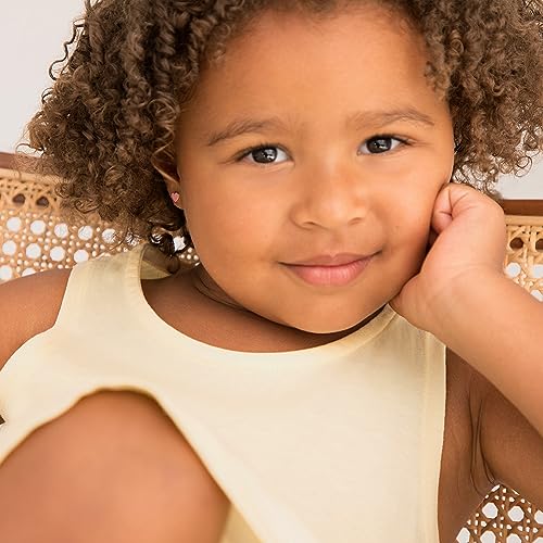 14k Yellow Gold 5mm Pretty Pink Enamel Heart Screw Back Earrings for Young Girls - Hearts Safety Screw Back Locking for Children - Cute & Fashionable Heart Screw Backs for Little Girls & Toddlers2