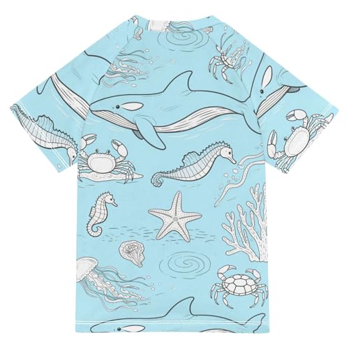 Baby Blue Underwater Animal Whale Jellyfish Short Sleeve Boy Bathing Suit Swimsuits for Kid Girls Rash Guard Swimsuit for 3-12 Years Traje de Banos para ninas2