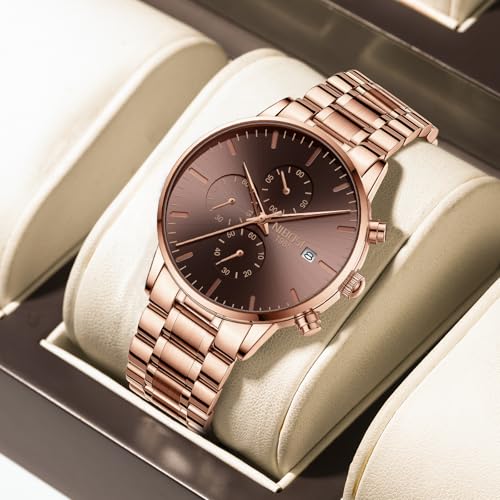 Image of NIBOSI Men's Watches Analog Minimalist Black Dial Watch for Man Business Chronograph Casual Watches Stainless Steel Strap Date