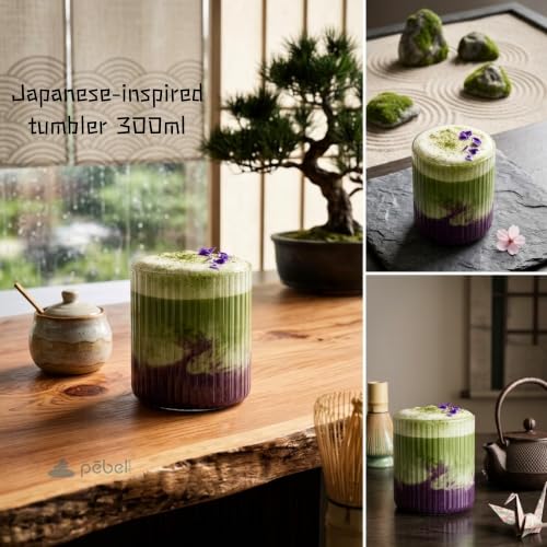 Image of PEBELLIFEWARE Fluted Minimalist Glass Coffee Mugs (Set of 2, 210ml) - Aesthetic Ribbed Clear Drinking Glasses for Iced Coffee, Matcha, Juices & Desserts - Microwave Safe Premium Cafe Drinkware