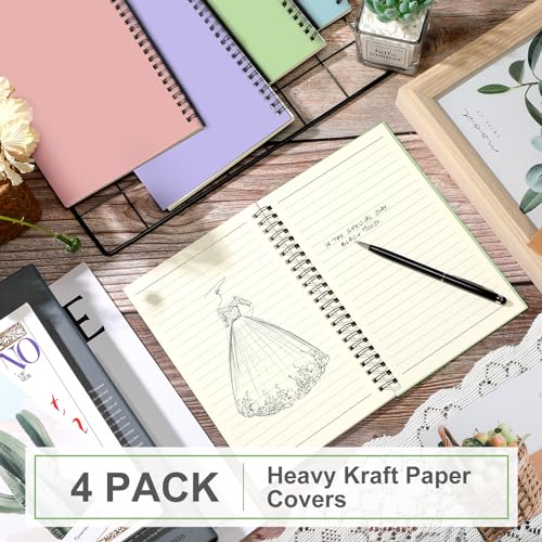 Image of Yahenda 4 Pcs Spiral Notebooks,1 Subject,Wide Ruled, Pastel Colors