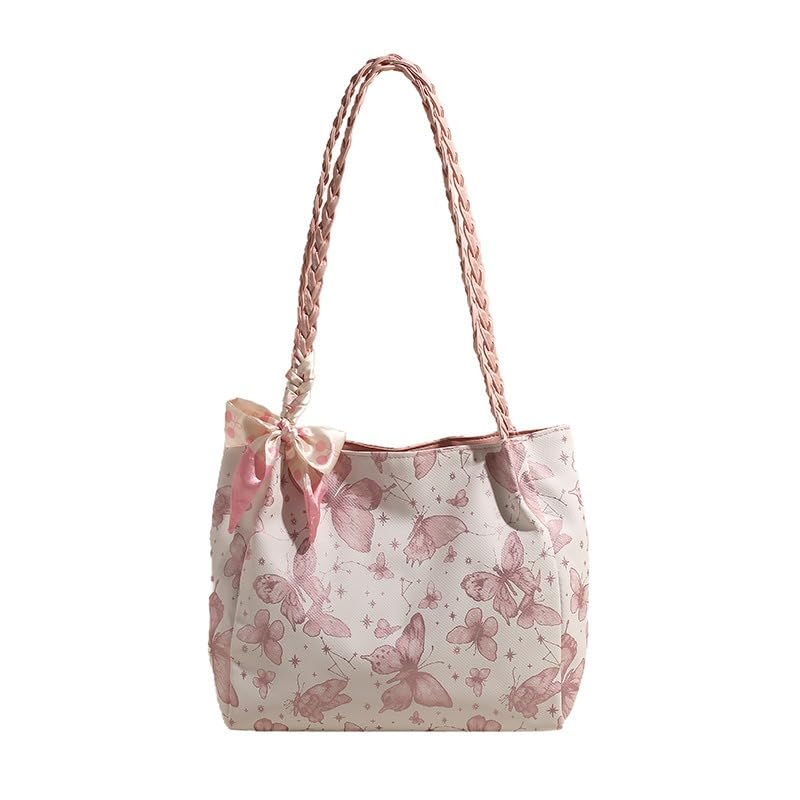 Bolso tote para mujer de lona con estampado de mariposas, bolso de hombro grande y ligero para uso diario miniatura 4
