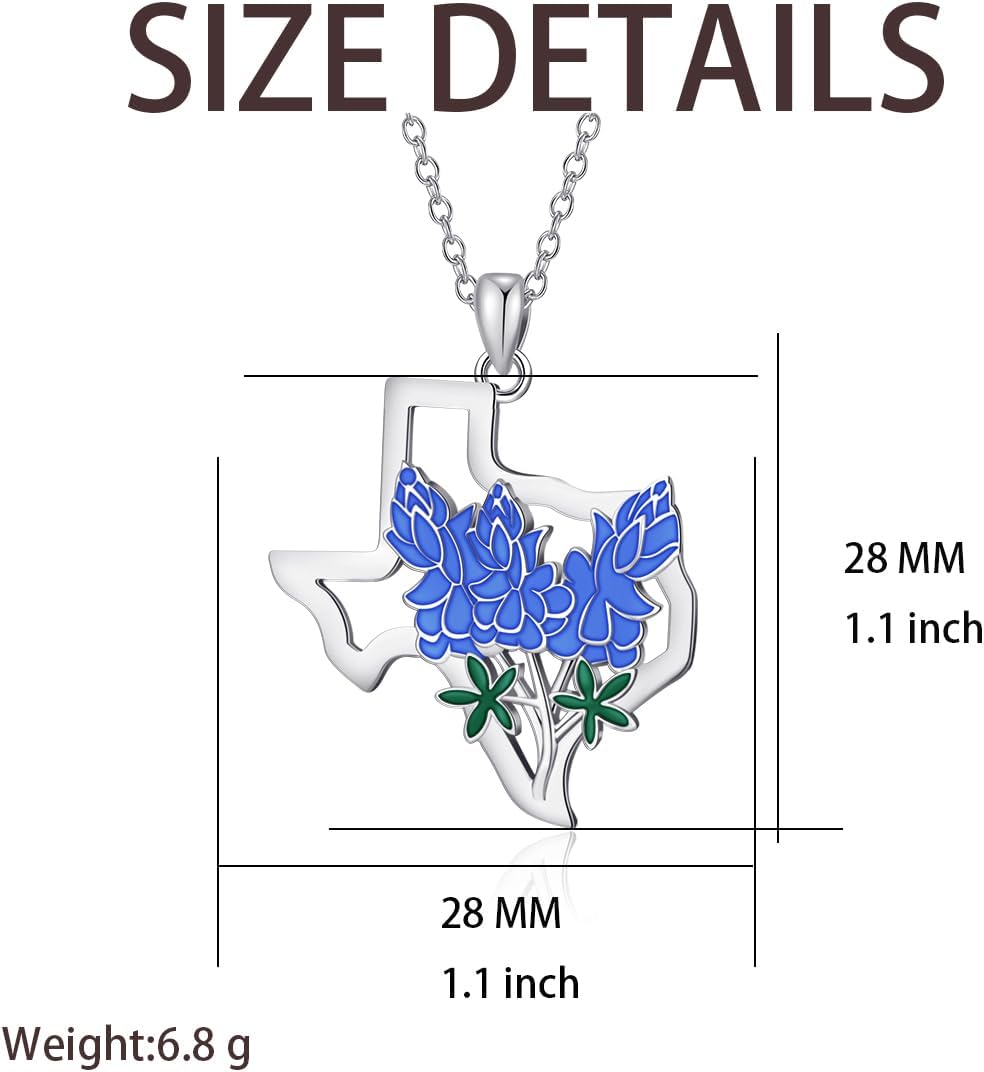 Texas Necklace for Women Texas State Map Flag Pendant Hometown Bluebonnets Jewelry Gifts for Women Love TX