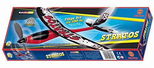 GÜNTHER FLUGSPIELE 1629 - Propellerflugzeug Stratos, ca. 53 x 50 cm, Segelflieger mit Power-Gummimotor, für Kinder ab 8 Jahren, fliegt bis zu 100 m weit