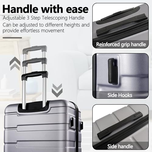 Carry On Luggage with Wheels,20 inch Hard Shell Rolling Suitcase for Travel,Lightweight Small Carry-On Luggage for Plane,Silver&Grey3