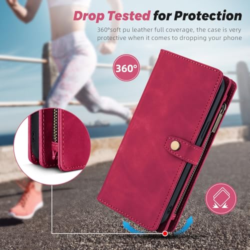 TwoHead Designed for iPhone 13 Wallet Case with Card Holder,Detachable Magnetic Phone Case with Wallet PU Leather Wallet Phone Case for iPhone 13 Case Wallet for Women/Men with Wrist Strap(Wine Red) by TwoHead - Image 8