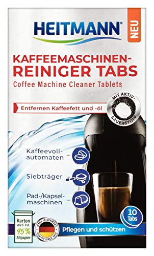 HEITMANN Pastillas limpiadoras para cafeteras automáticas, portafiltros y cafeteras monodosis y monodosis (10 unidades)