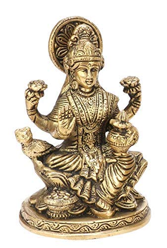 Zap Impex Brass Lakshmi Idol Laxmi Goddess Lakshmi Sitting Statue in Blessing Posture for Puja Temple at Home - Image 2