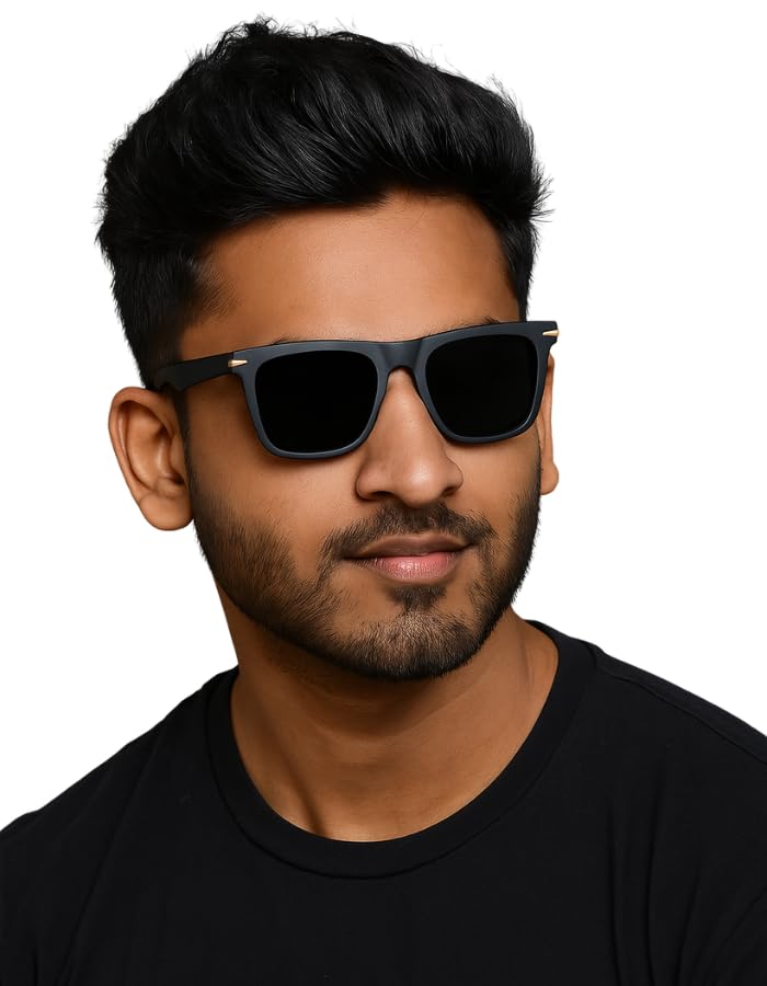 akayi Classic Square Wayfarer Sunglasses, Matte Black Frame, UV Protection, Unisex-picture-10