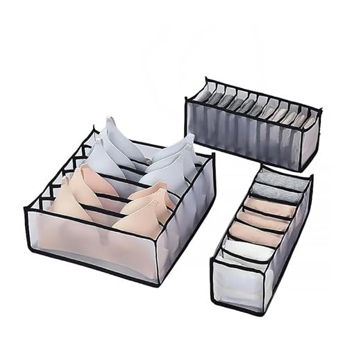 3 Pieces Foldable Microfiber Underwear Bra Organizer Storage Box for Lingerie Socks Clothes Drawer Closet, Black