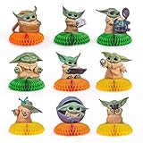 9PCS Baby Yoda Galaxy Wars Honeycomb Centerpieces, Baby Yoda Table Topper for Birthday Party Decorat
